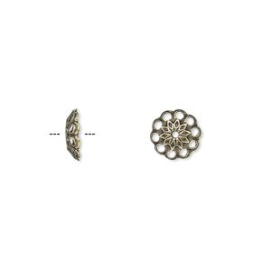 Bead cap, antique gold-plated brass, 8x2mm fancy round with cutouts, fits 8-10mm bead. Sold per pkg of 500.