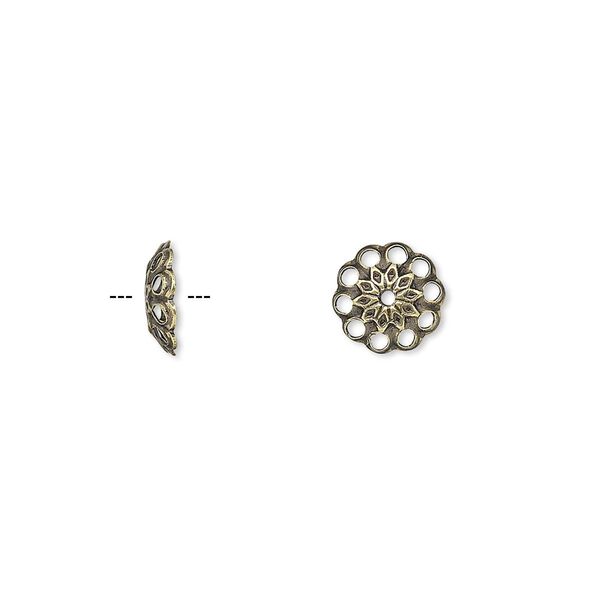 Bead cap, antique gold-plated brass, 8x2mm fancy round with cutouts, fits 8-10mm bead. Sold per pkg of 500. image number 0