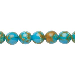 Bead, resin and multi-stone (dyed / assembled), turquoise blue / brown / white, 8mm round. Sold per 8-inch strand, approximately 25 beads.