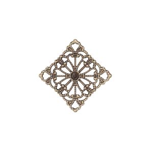 Link, antiqued brass, 21.5x21.5mm single-sided filigree diamond. Sold per pkg of 25.