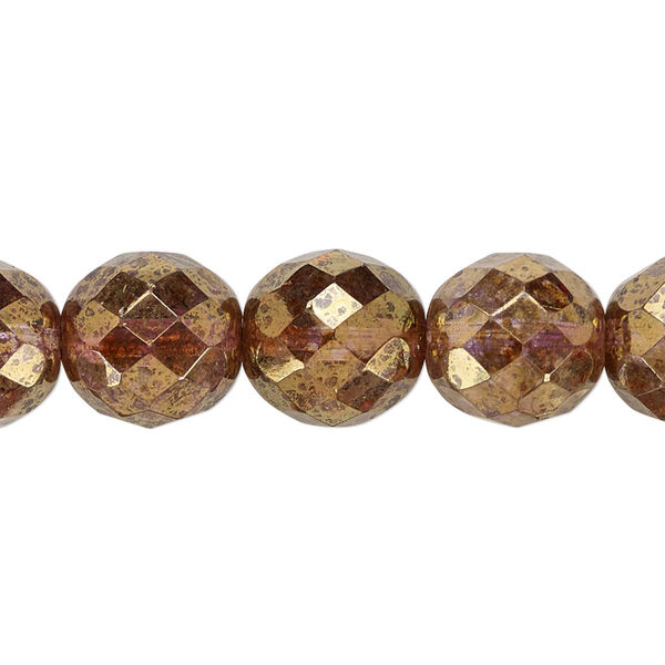 Bead, Czech fire-polished glass, copper luster, 12mm faceted round. Sold per pkg of 600 (1/2 mass). image number 0