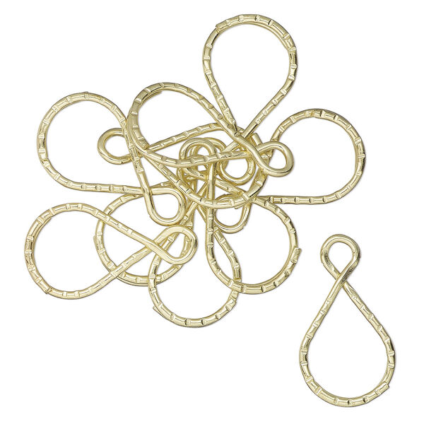 Split ring, gold-finished steel, 36x21mm diamond-cut teardrop. Sold per pkg of 10. image number 0