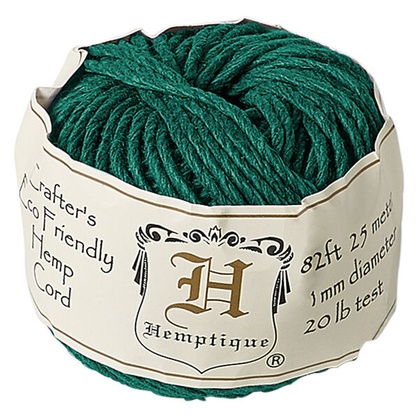 Cord, Hemptique®, polished hemp, green, 1mm diameter, 20-pound test. Sold per 82-foot ball. image number 0