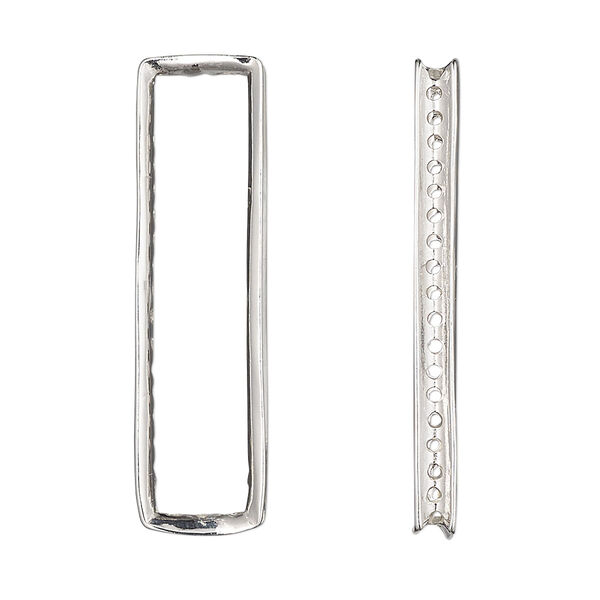 Component, Amoracast®, sterling silver, 38x10mm open rectangle with 3mm wide channel, 44 holes, fits 2-6mm bead. Sold individually. image number 0