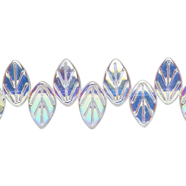 Bead, glass, translucent clear AB, 11x6.5mm top-drilled leaf. Sold per 15-1/2" to 16" strand. image number 0