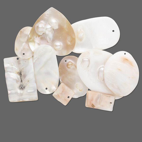 Drop mix, blister shell (bleached), 12x10mm-42x33mm mixed shape. Sold per pkg of 10. image number 0