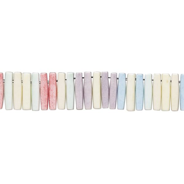 Bead, porcelain, opaque shiny multicolored, 8.5x2mm stick. Sold per 8-inch strand, approximately 100 to 125 beads. image number 0