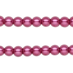 Bead, glass pearl, rose, 5-6mm round. Sold per pkg of (2) 15-inch strands, approximately 140 beads.