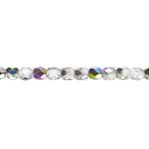 Bead, Czech fire-polished glass, clear vitrail, 4mm faceted round. Sold per 15-1/2" to 16" strand. image number 0