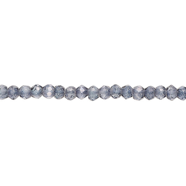 Bead, quartz crystal (coated), dark blue-grey, 3x2mm-4x3mm hand-cut faceted rondelle, B grade, Mohs hardness 7. Sold per 13-inch strand, approximately 120 beads. image number 0