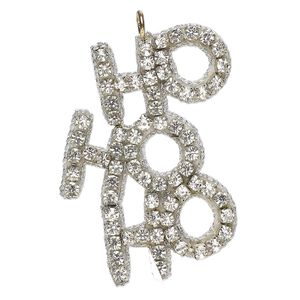 Focal 1pkg1 glass rhinestone cupchain / felt, clear and silver, 50x36mm handmade "HO HO HO."