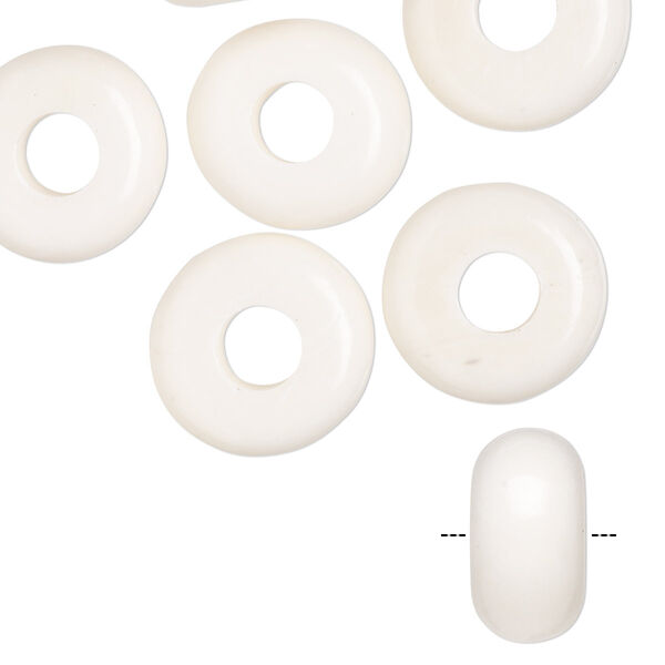 Bead, Dione®, bone (dyed / waxed), white, 14x7mm rondelle. Sold per pkg of 6. image number 0