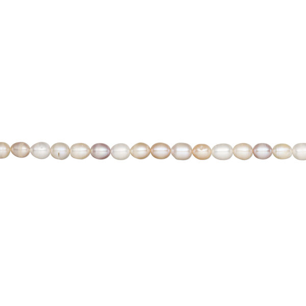 Pearl, White Lotus&trade;, cultured freshwater (bleached), white / peach / mauve, 9-10mm rice, C grade, Mohs hardness 2-1/2 to 4. Sold per 15-1/2" to 16" strand. image number 1