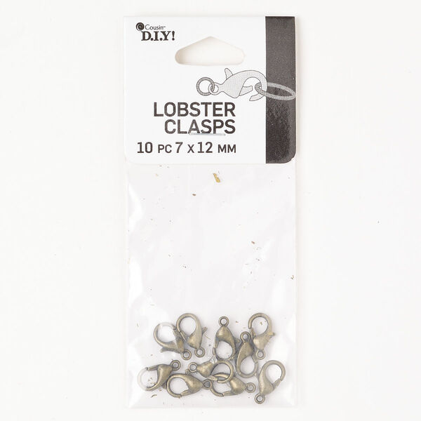 Clasp lobster claw 1pkg10 "pewter" (zinc-based alloy), 10x6mm oval, antique brass finish image number 0