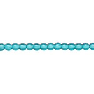 Bead, Czech dipped décor glass druk, translucent turquoise blue, 4mm round. Sold per 15-1/2" to 16" strand.