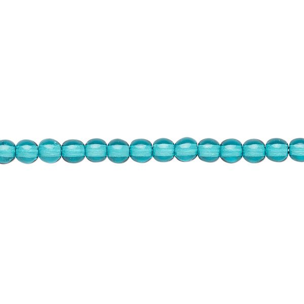 Bead, Czech dipped décor glass druk, translucent turquoise blue, 4mm round. Sold per 15-1/2" to 16" strand. image number 0
