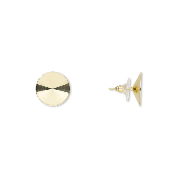 Earstud, Almost Instant Jewelry®, plastic with gold-finished brass and steel, 16.5mm round with 16mm rivoli setting. Sold per pkg of 5 pairs. image number 0