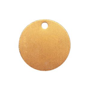 Drop, anodized aluminum, copper, 25.5mm double-sided flat round blank with 3mm hole, 20 gauge. Sold per pkg of 10.
