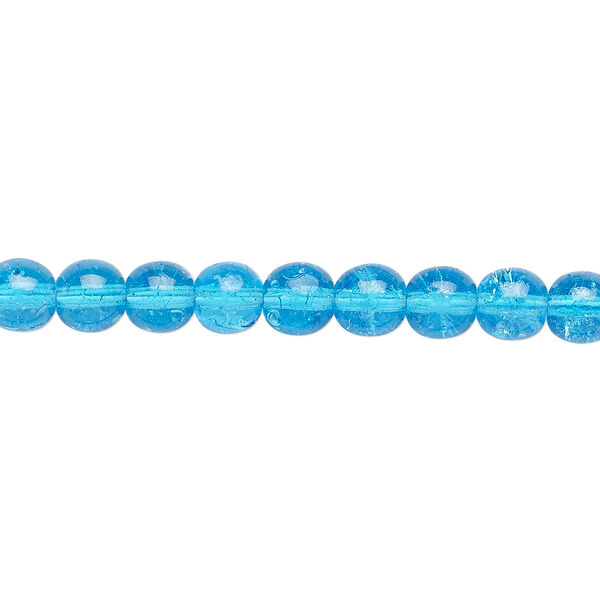 Bead, Czech crackle glass druk, turquoise blue, 6mm round. Sold per 15-1/2" to 16" strand, approximately 65 beads. image number 0