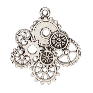 Focal, antique silver-finished "pewter" (zinc-based alloy), 34x33mm single-sided with gears. Sold individually.