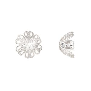 Bead cap, silver-finished copper, 12x7mm filigree bell, fits 8-10mm round bead. Sold per pkg of 20.