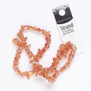 Bead, glass, translucent orange AB, medium chip with 0.6mm hole. Sold per 21-inch strand.