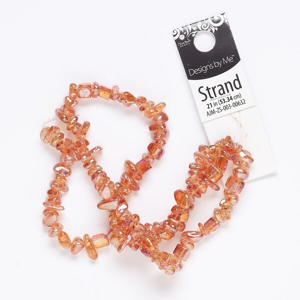 Bead, glass, translucent orange AB, medium chip with 0.6mm hole. Sold per 21-inch strand. image number 0