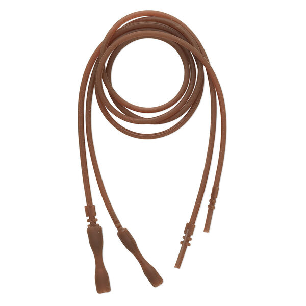 Necklace cord, silicone, opaque brown, 2-2.2mm wide, 16 inches with snap closure. Sold per pkg of 4. image number 0