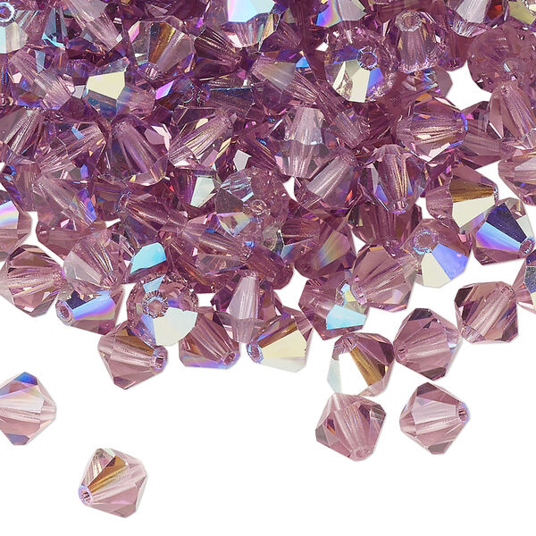 Bead 24pk light amethyst glitter, Preciosa Czech crystal 6mm bicone image number 0