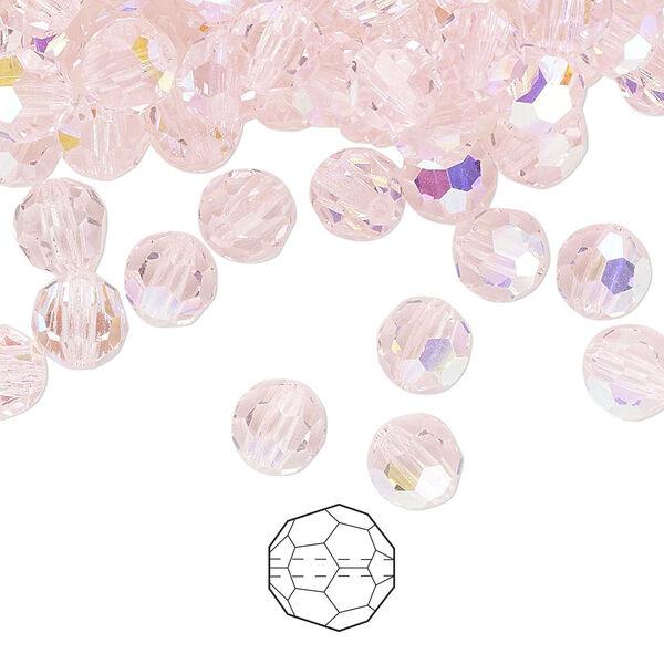 Bead 288pk pink sapphire AB, Preciosa Czech crystal 6mm round image number 0
