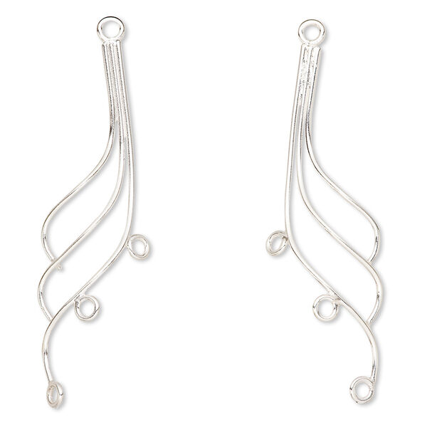 Focal, sterling silver, 39.5x11.5mm right- and left-facing curved 3-wire with 3 loops. Sold per pkg of 2. image number 0