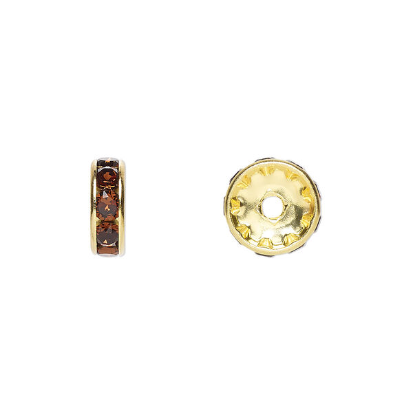 Bead 4pk smoked topaz gold plate foil back, Crystal Passions® 10x3.5mm rondelle 77510 image number 0