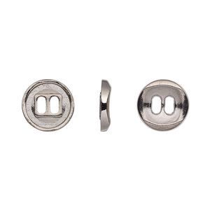 Button, gunmetal-finished "pewter" (zinc-based alloy), 11mm single-sided concave flat round. Sold per pkg of 50.