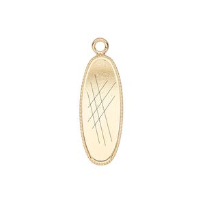 Drop, gold-plated brass, 23x9mm oval with beaded edge and 22x8mm oval bezel setting. Sold per pkg of 6.