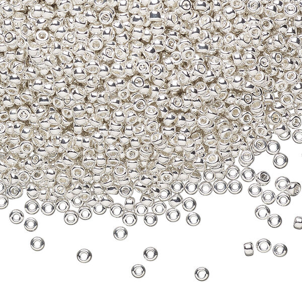 Seed bead, Miyuki, glass, pkg/25g, #11 rocaille, opaque silver-plated, (RR-961). image number 0