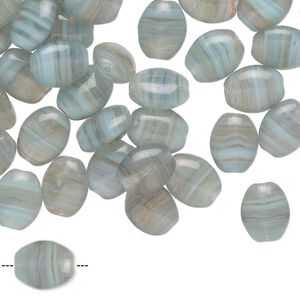 Bead, Czech pressed glass, translucent blue-grey and light blue, 9x7mm puffed oval with swirl design. Sold per 1-ounce pkg, approximately 80 beads.