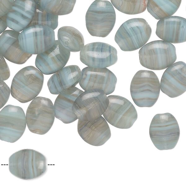 Bead, Czech pressed glass, translucent blue-grey and light blue, 9x7mm puffed oval with swirl design. Sold per 1-ounce pkg, approximately 80 beads. image number 0