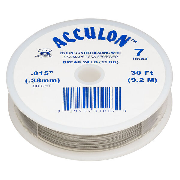 Beading wire, Acculon®, nylon-coated stainless steel, clear, 7 strand, 0.015-inch diameter. Sold per 30-foot spool. image number 0