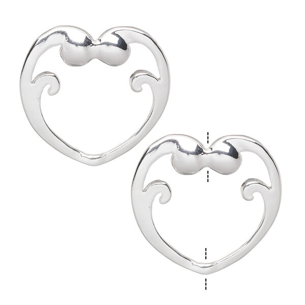 Bead frame, silver-finished "pewter" (zinc-based alloy), 22x22.5mm heart with curls, fits up to 14mm bead. Sold per pkg of 2. image number 0