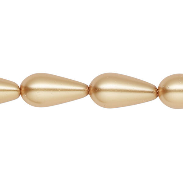 Bead, glass pearl, gold, 15x8mm teardrop. Sold per 15-1/2 to 16-inch strand, approximately 25 beads. image number 0