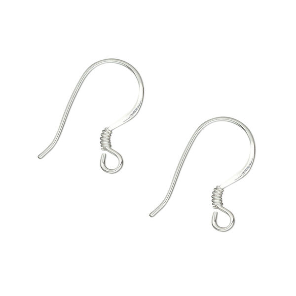 Ear wire, 5-micron premium silver-plated brass, 17mm fishhook with 2.5mm coil and open loop, 21 gauge. Sold per pkg of 4 pairs. image number 0