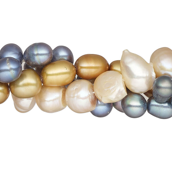Pearl mix, cultured freshwater (bleached / dyed), mixed colors, 3x3mm-26x14mm mixed shape, D grade, Mohs hardness 2-1/2 to 4. Sold per (3) 15" to 16" strands. image number 0