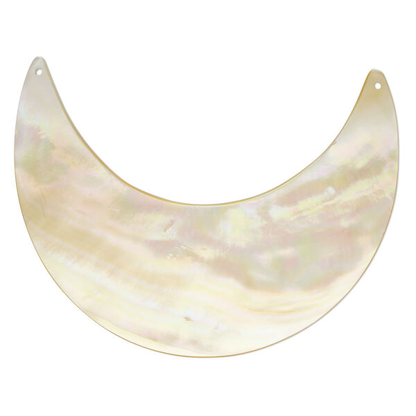 Connector, gold lip shell (natural), 60 x 50mm hand-cut moon. Mohs hardness 3-1/2. Sold individually. image number 0