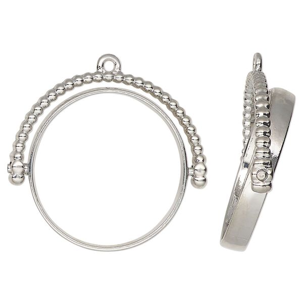 Focal, silver-finished "pewter" (zinc-based alloy), 32x29mm open round with rotating center and beaded top. Sold per pkg of 2. image number 0