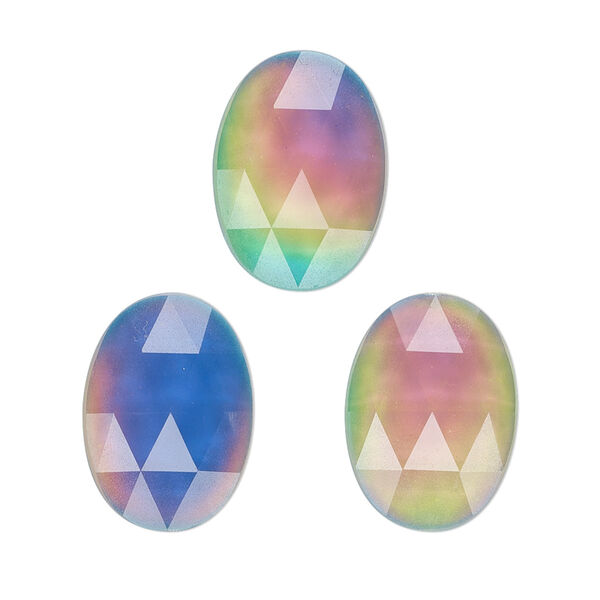 Cabochon, acrylic, multicolored, 18x13mm color-changing non-calibrated faceted oval. Sold per pkg of 6. image number 0