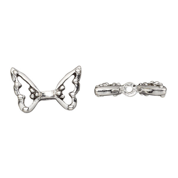 Bead, pewter (tin-based alloy), pkg/1, antique silver plate, 17.5x11mm open wing. image number 0
