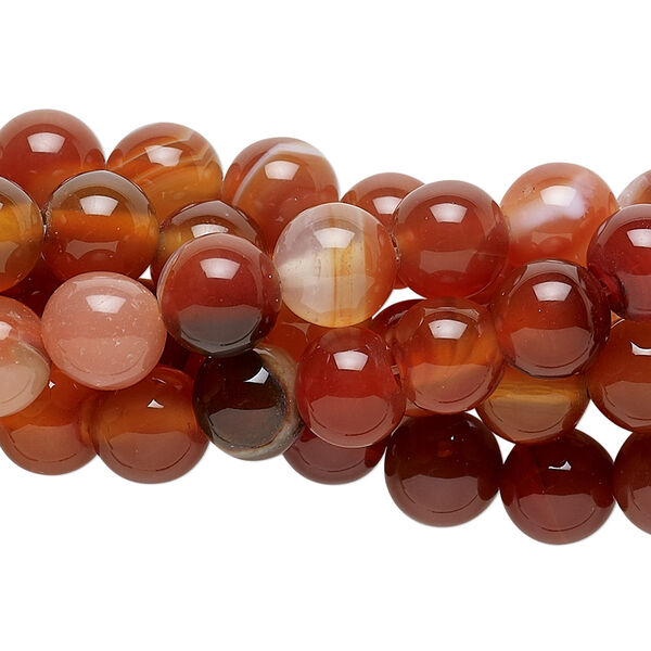 Bead, red agate (dyed / heated), 8mm round, C grade, Mohs hardness 6-1/2 to 7. Sold per pkg of (5) 15-inch strands. image number 0