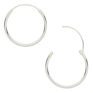 Earring hoop 1pkg2 sterling silver, 20mm round / endless loop, 1 pair