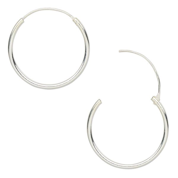 Earring hoop 1pkg2 sterling silver, 20mm round / endless loop, 1 pair image number 0