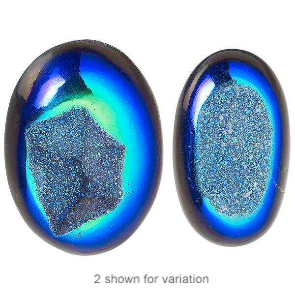 Druzy agate 1pkg1, hand-cut non-calibrated dichroic oval cab 27x18mm-36x25mm image number 0